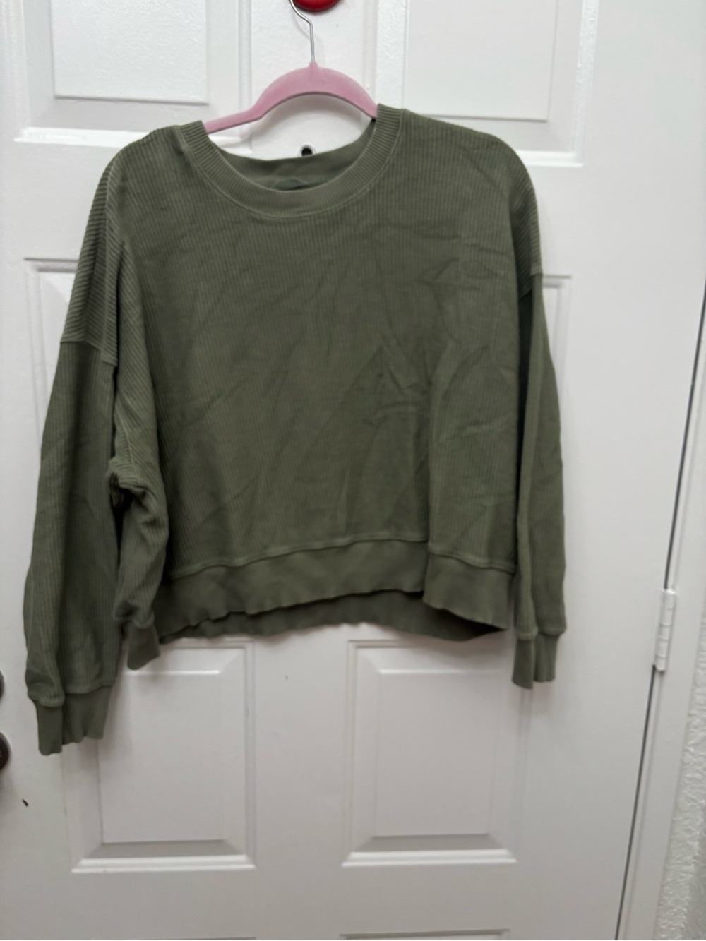 aerie Olive Ribbed Boxy Crewneck Sweatshirt